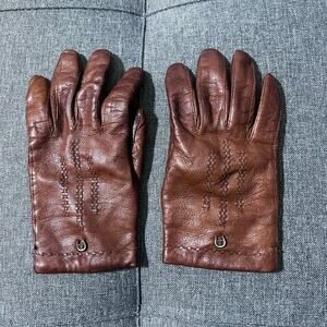 Vintage Etienne Aigner Leather Gloves Women 6 1/2 Brown Wool Lined‎ Made Italy